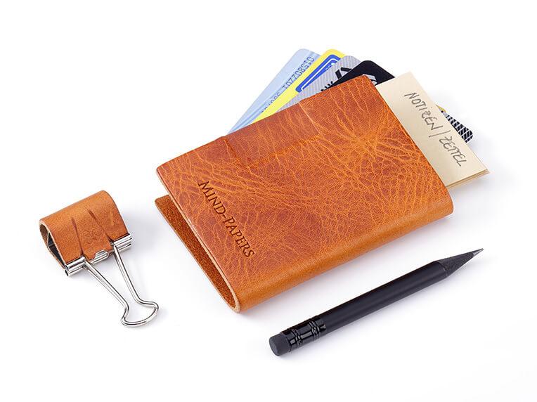 Mind-Papers Lederhülle cognac mit Karteikarten, Sloop und Stift