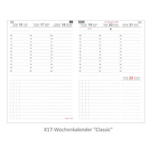 Die Terminplaner von X17 können mit vielen unterschiedlichen Kalendern bestückt werden, hier der Wochenkalender "Classic"