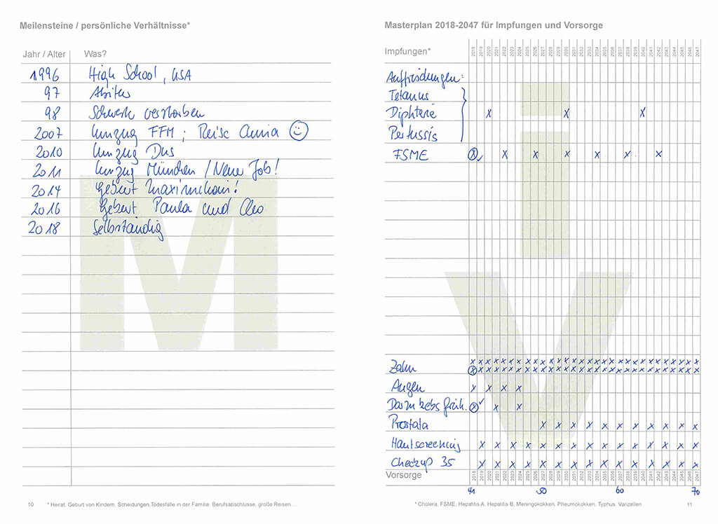 Das Gesundheitsheft – Inhaltsbeispiel – Impfungen Vorsorge planen Heft