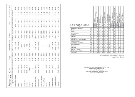 Monatskalender Classic Ansicht Feiertage