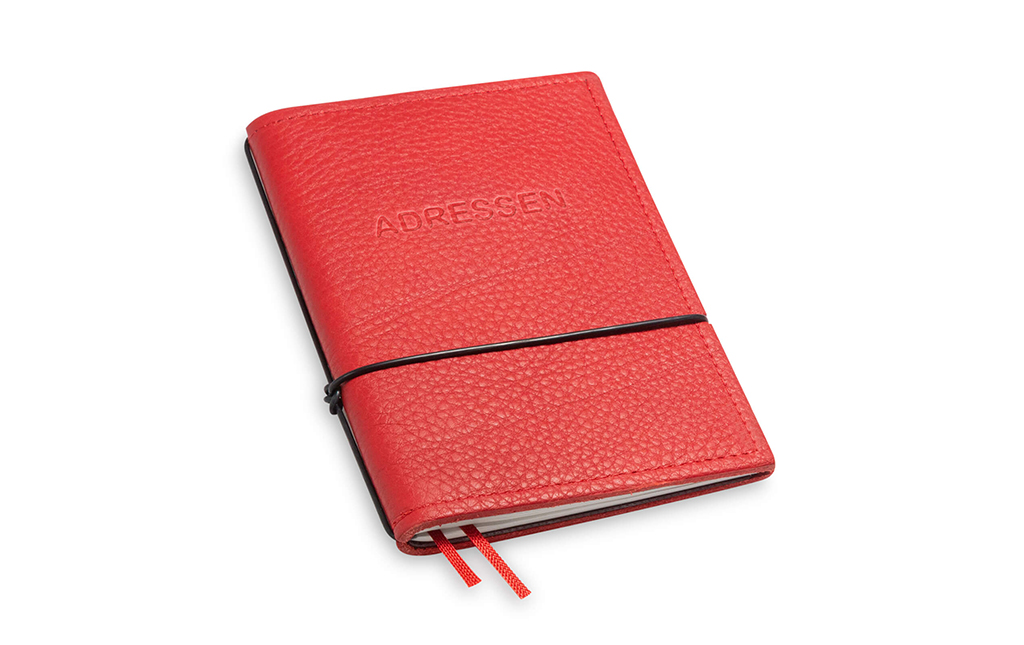 Adressbüchlein A6, Naturleder rot. Mit Prägung